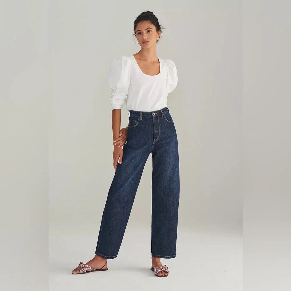 ANTHROPOLOGIE PILCRO The Column Straight-Leg High-Rise Dark Wash Jeans Size 25 - Picture 1 of 10